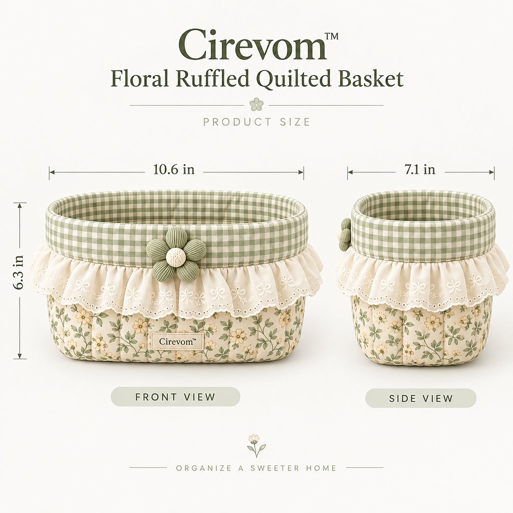 Cirevom™ Floral Ruffled Quilted Basket: size chart