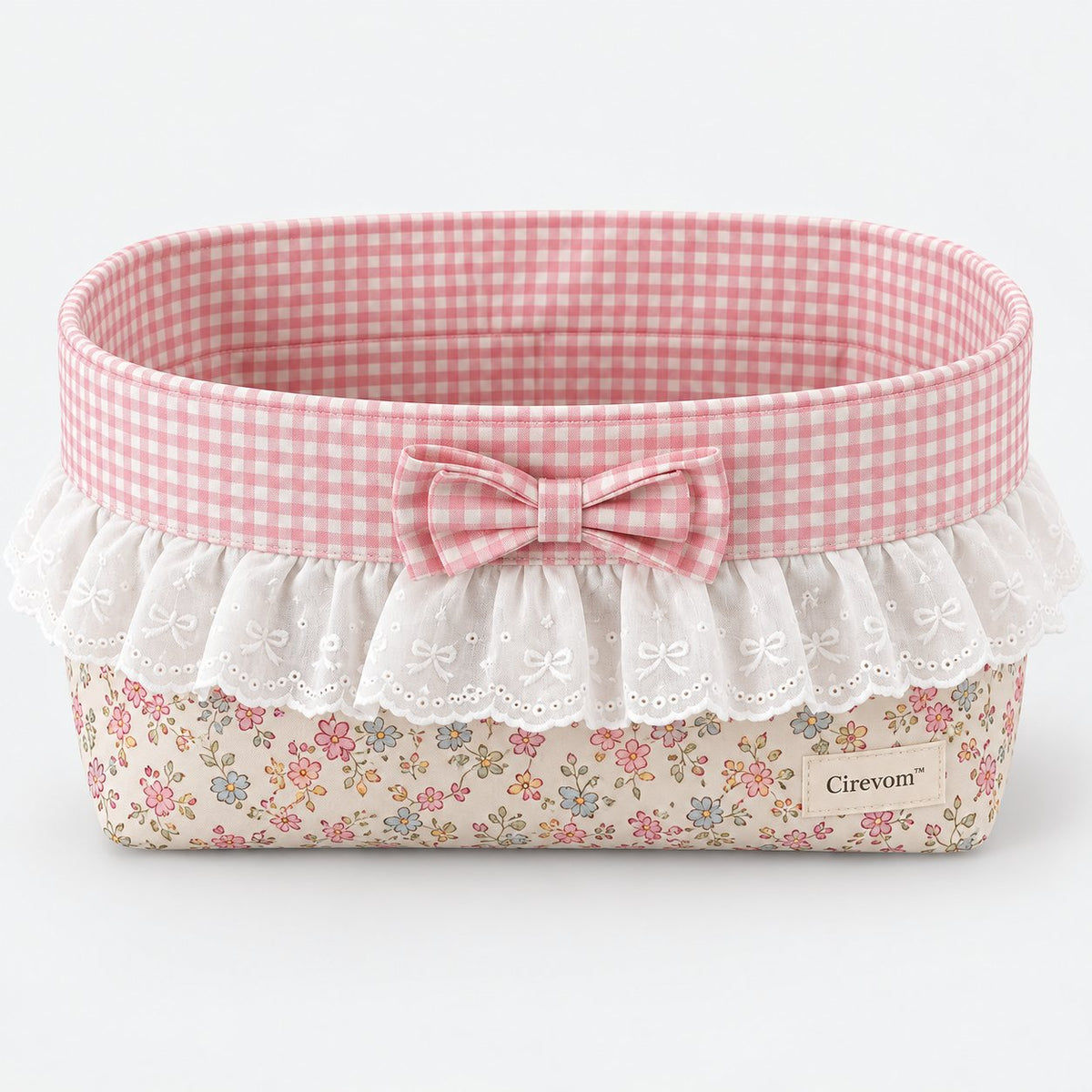 Cirevom™ Pink Gingham Floral Lace Basket: main product