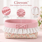 Cirevom™ Pink Gingham Floral Lace Basket: material detail