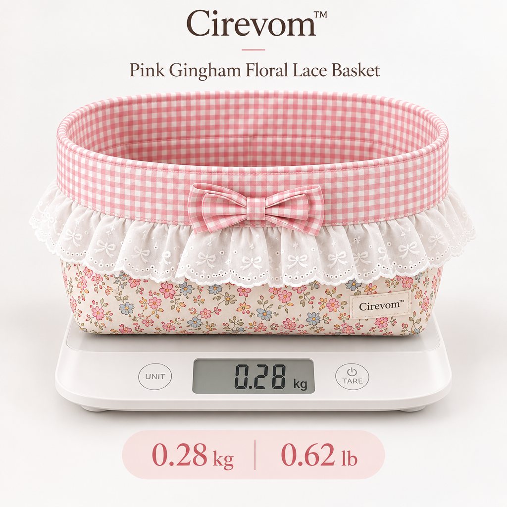 Cirevom™ Pink Gingham Floral Lace Basket: scale image
