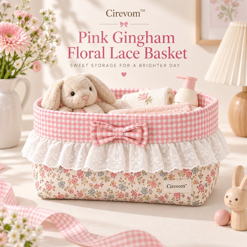 Cirevom™ Pink Gingham Floral Lace Basket: lifestyle photo