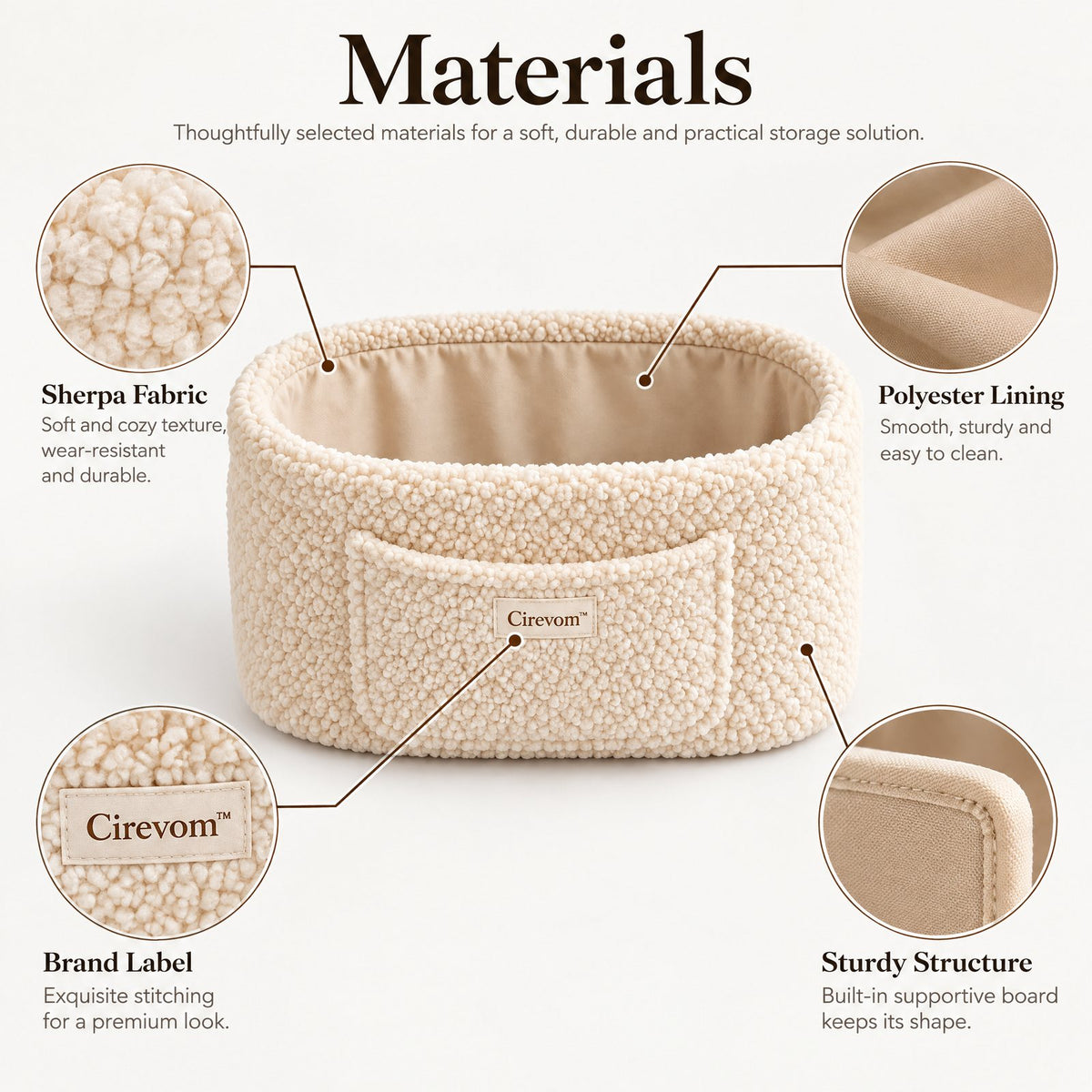 Cirevom™ Cozy Bouclé Storage Basket: material detail