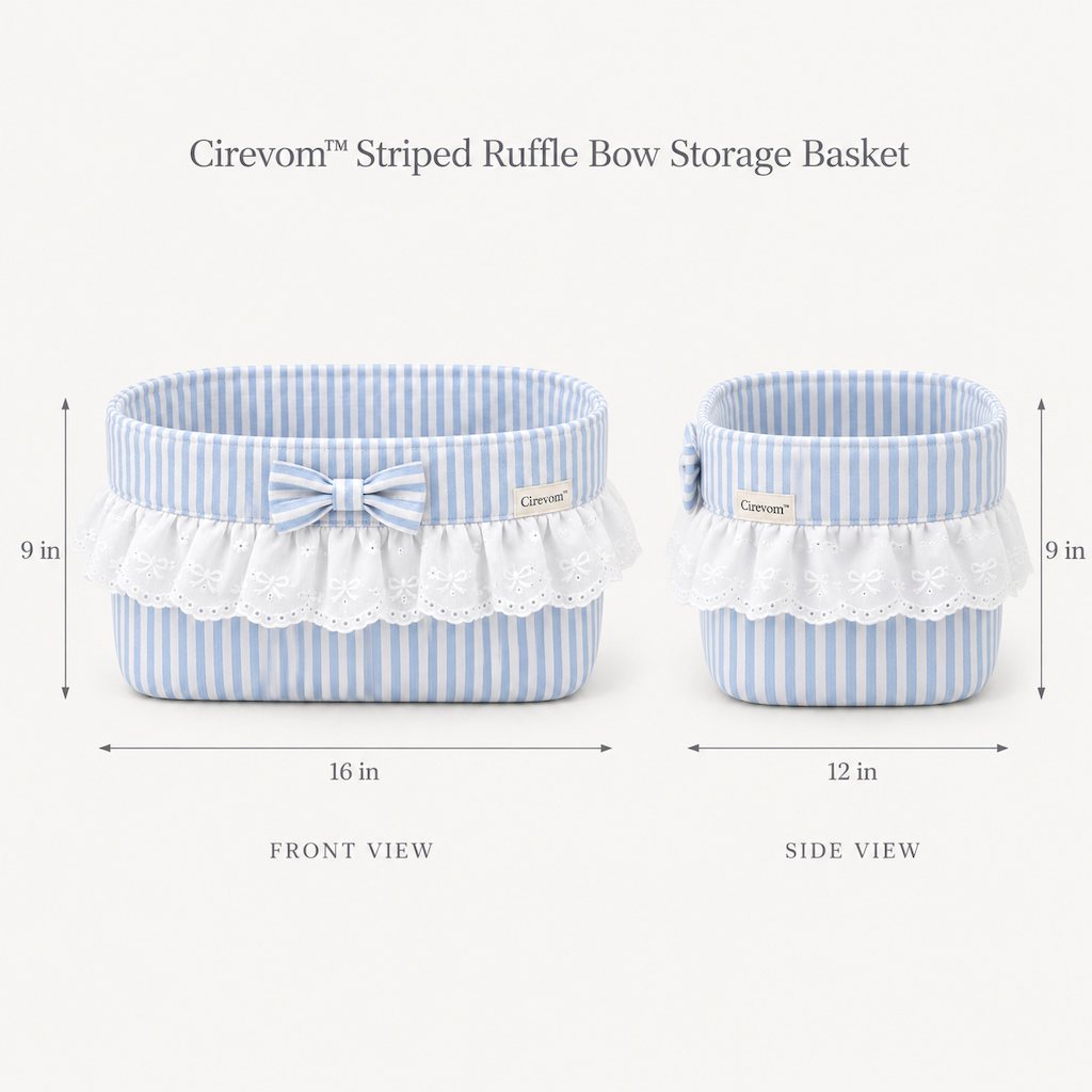 Cirevom™ Striped Ruffle Bow Storage Basket dimensions