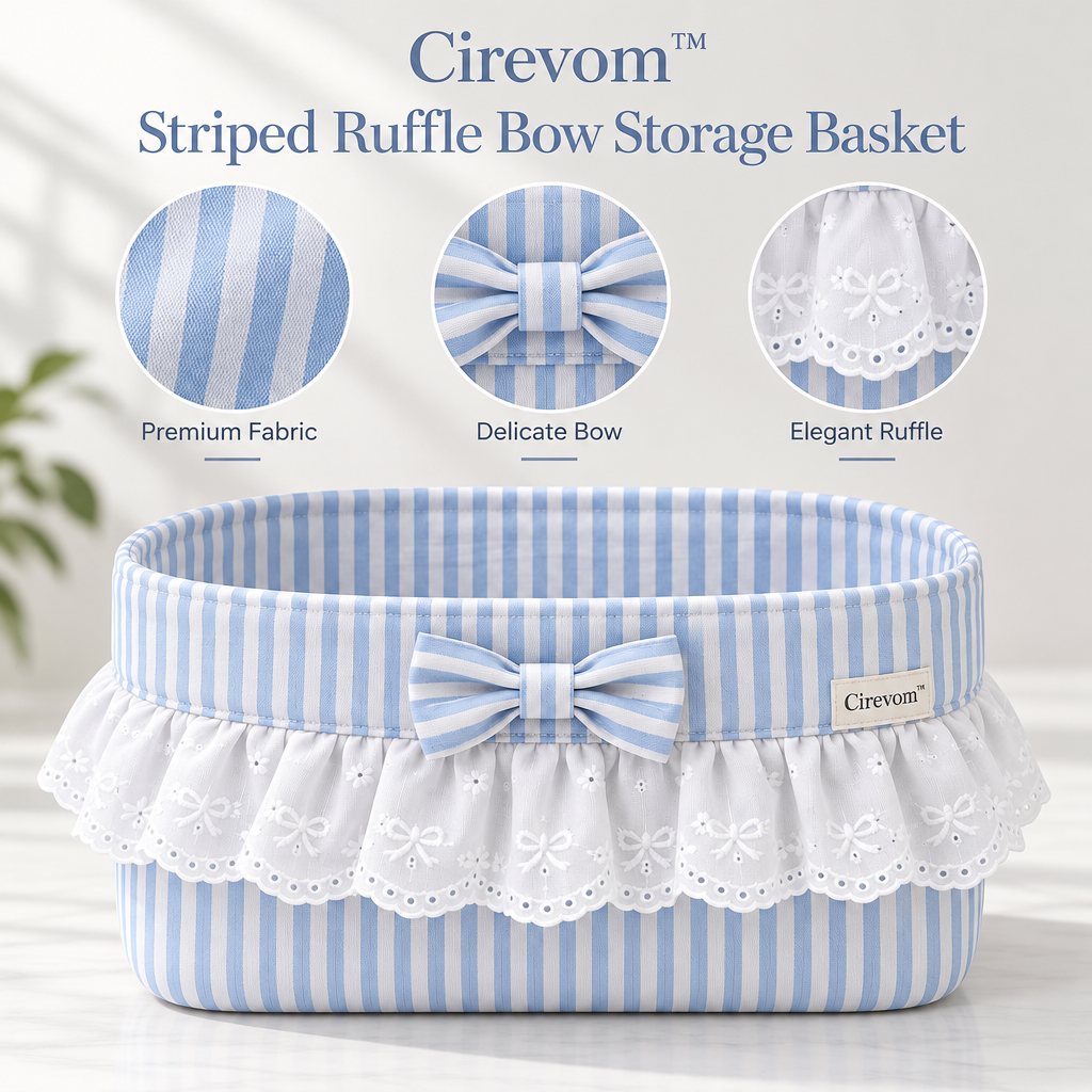 Cirevom™ Striped Ruffle Bow Storage Basket texture