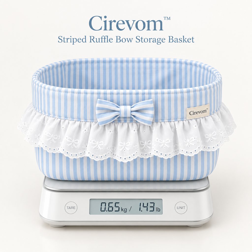 Cirevom™ Striped Ruffle Bow Storage Basket scale