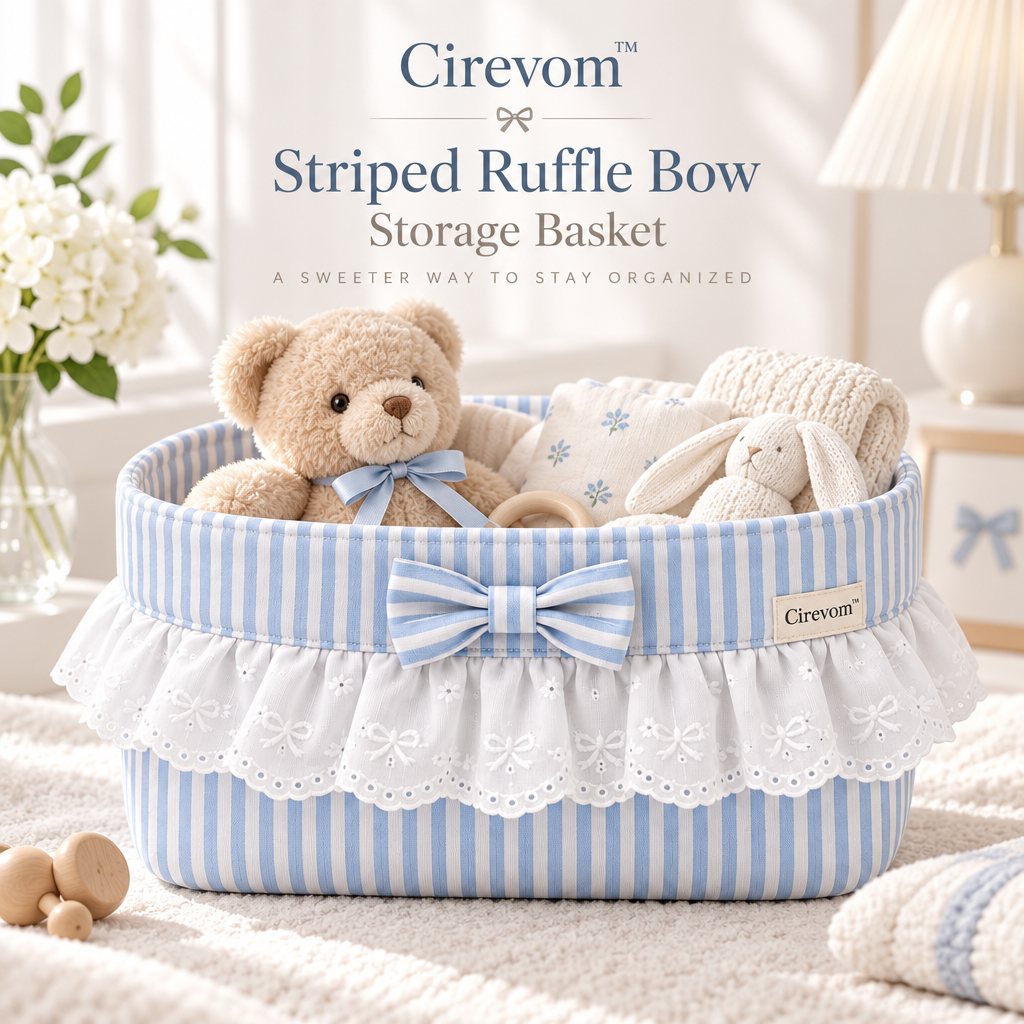 Cirevom™ Striped Ruffle Bow Storage Basket lifestyle