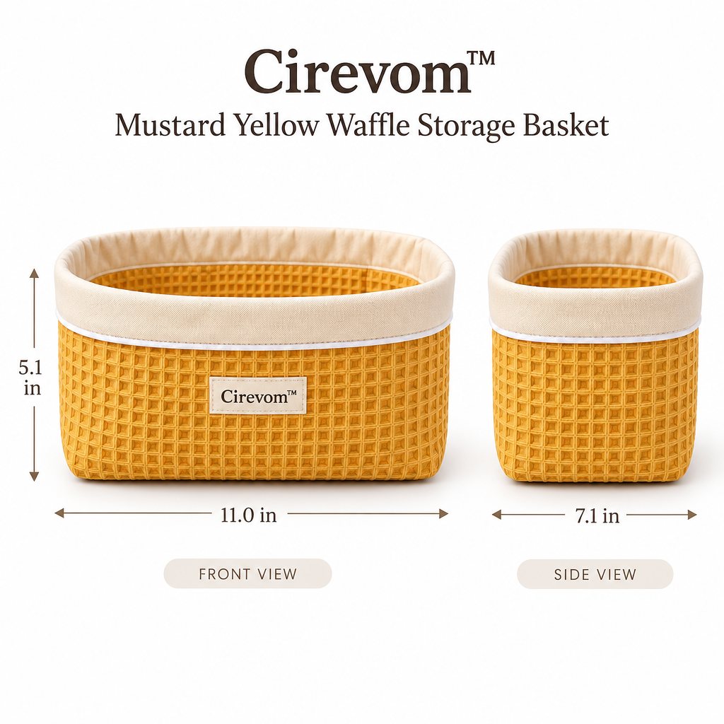 Cirevom™ Mustard Yellow Waffle Storage Basket dimensions