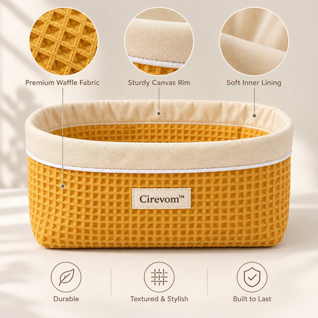 Cirevom™ Mustard Yellow Waffle Storage Basket texture