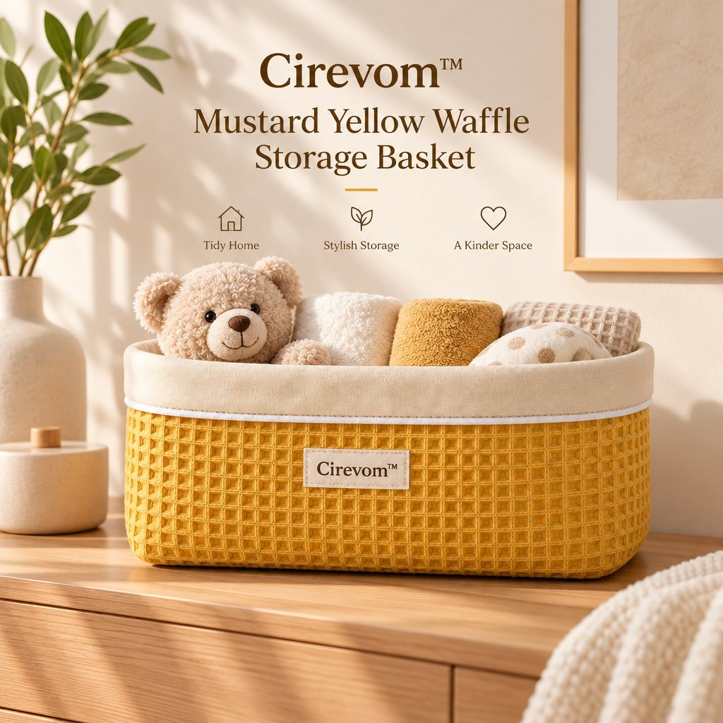 Cirevom™ Mustard Yellow Waffle Storage Basket lifestyle