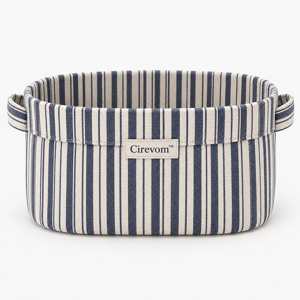 Cirevom™ Blue Striped Canvas Storage Basket front