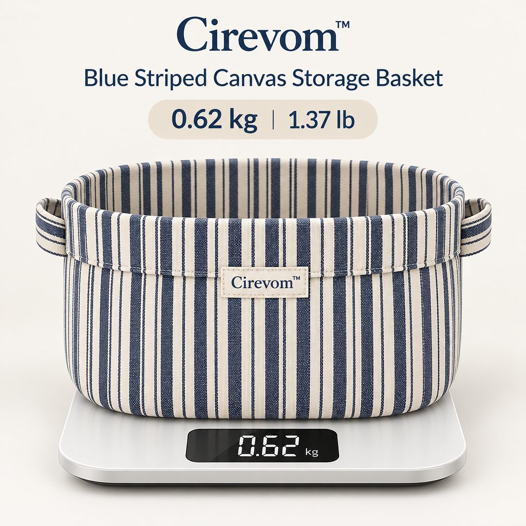 Cirevom™ Blue Striped Canvas Storage Basket scale