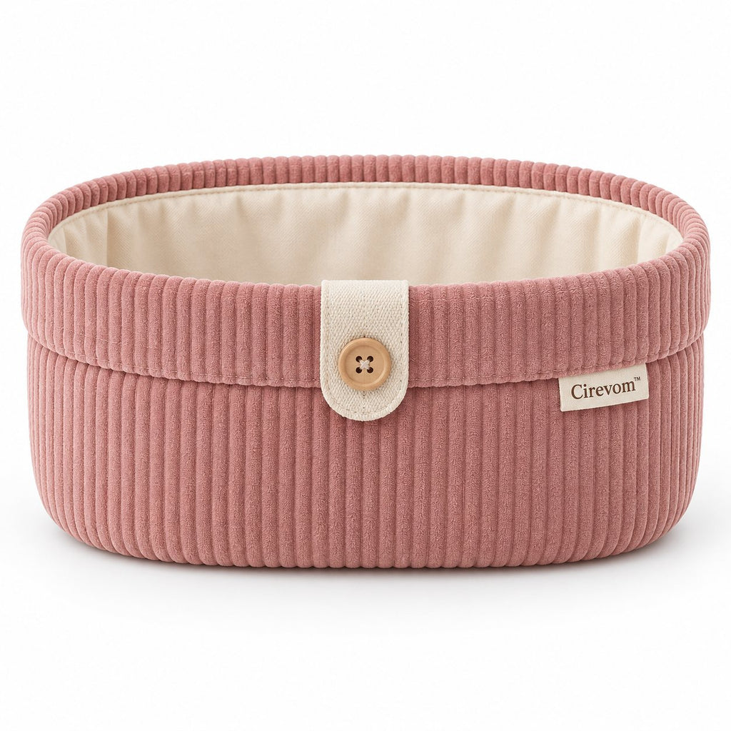 Cirevom™ Pink Corduroy Oval Storage Basket front