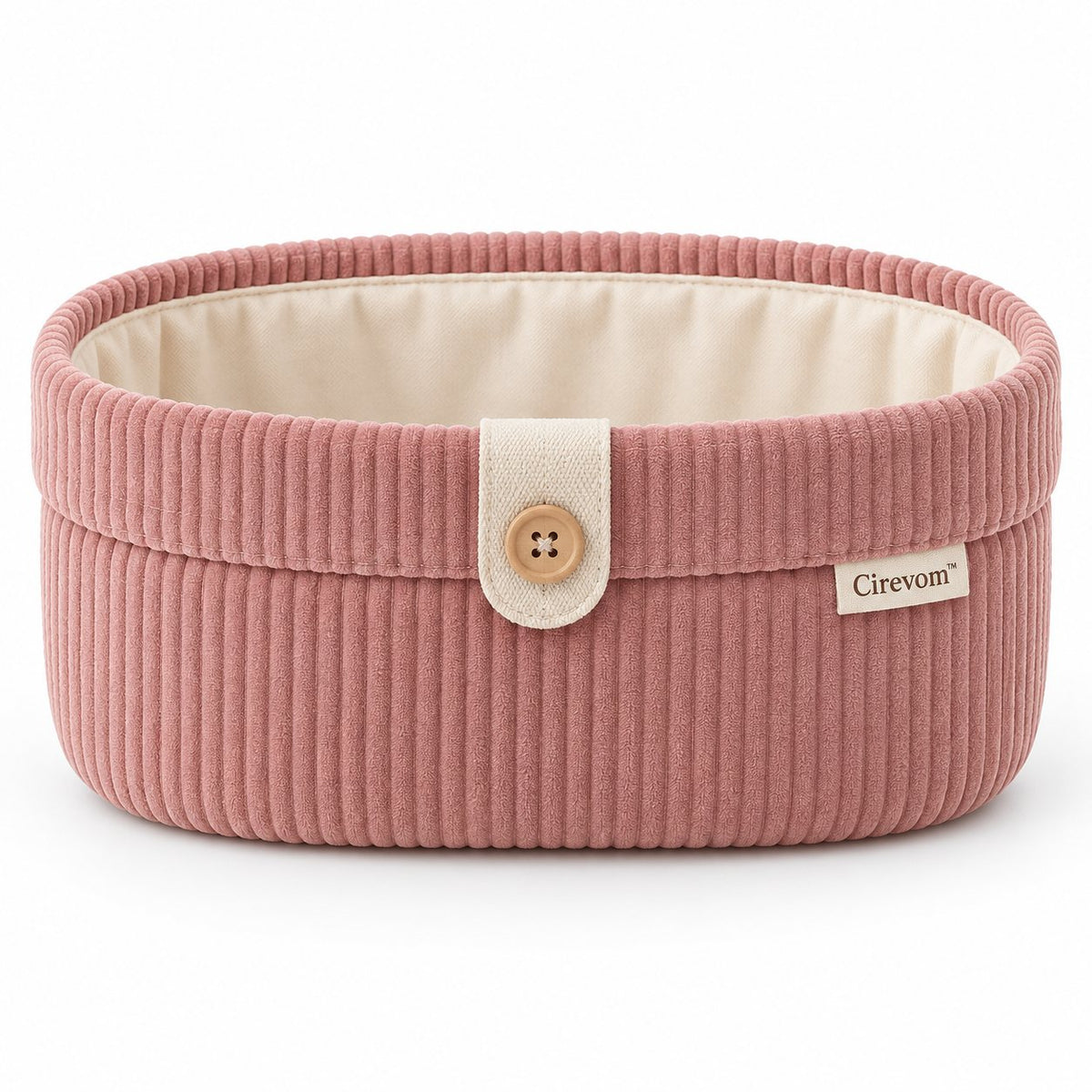 Cirevom™ Pink Corduroy Oval Storage Basket front