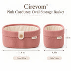 Cirevom™ Pink Corduroy Oval Storage Basket dimensions
