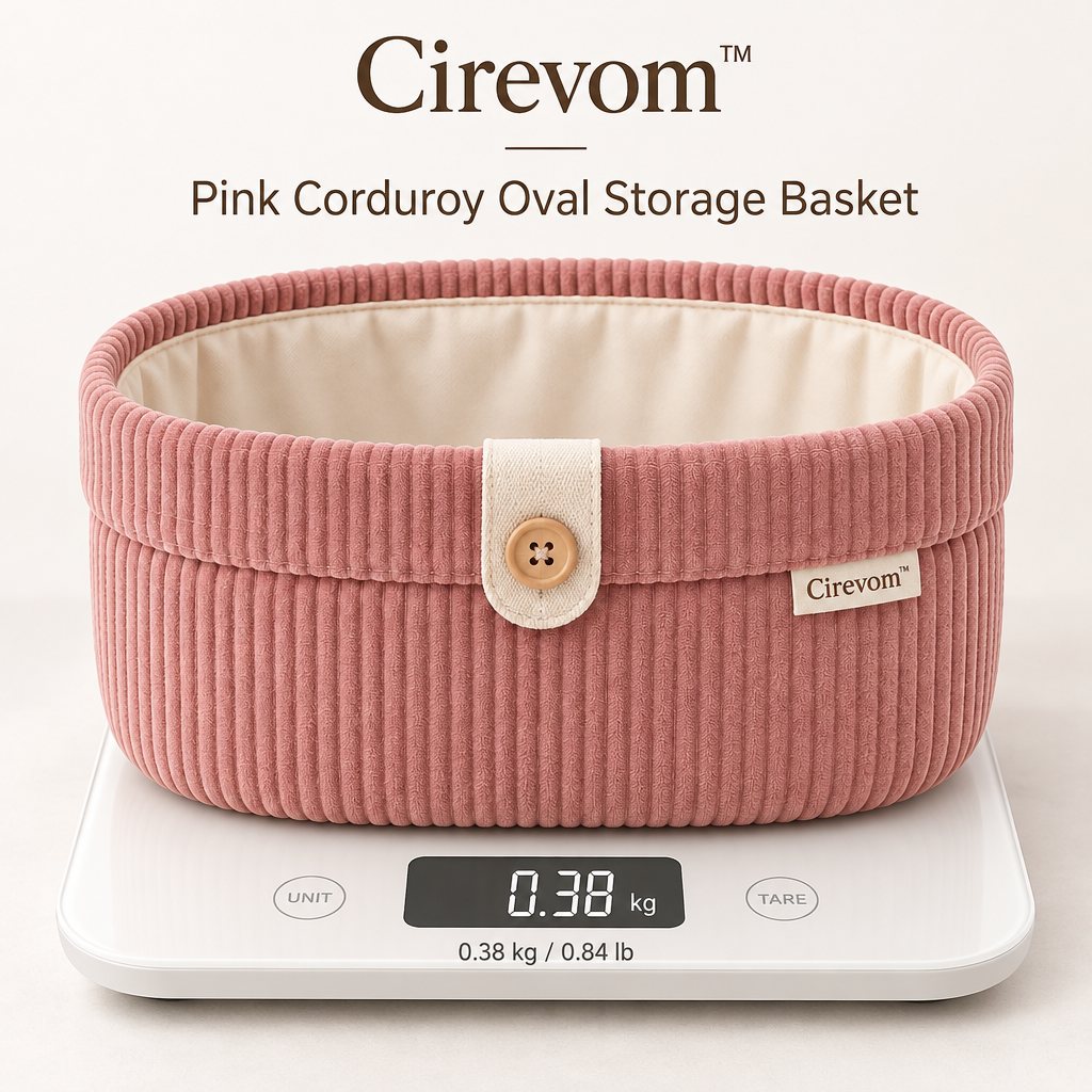 Cirevom™ Pink Corduroy Oval Storage Basket scale