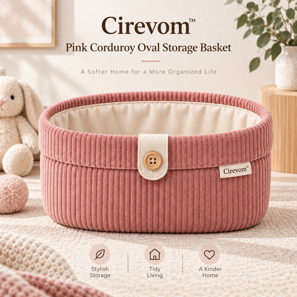 Cirevom™ Pink Corduroy Oval Storage Basket lifestyle