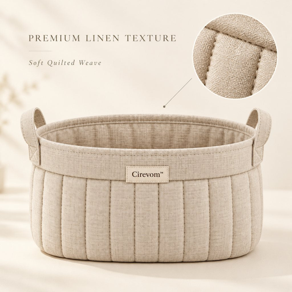 Cirevom™ Quilted Linen Oval Storage Basket texture