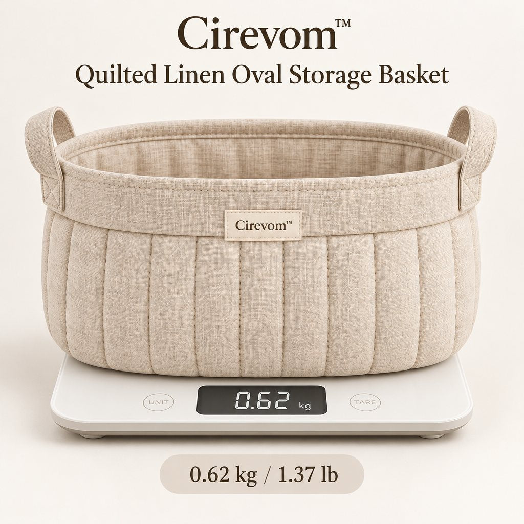 Cirevom™ Quilted Linen Oval Storage Basket scale