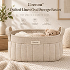 Cirevom™ Quilted Linen Oval Storage Basket lifestyle