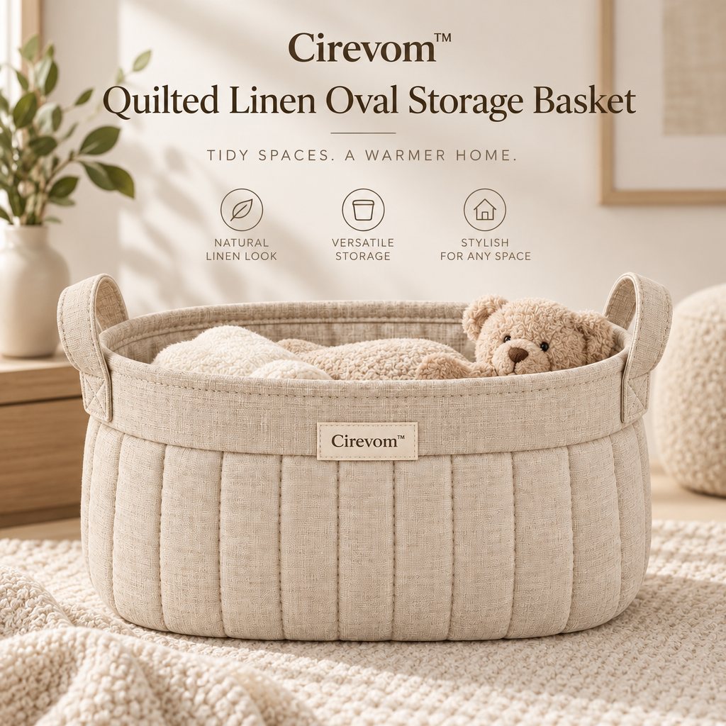 Cirevom™ Quilted Linen Oval Storage Basket lifestyle