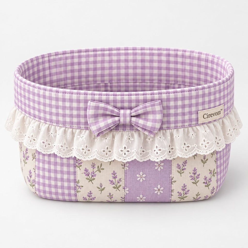 Cirevom™ Lavender Gingham Lace Fabric Basket front