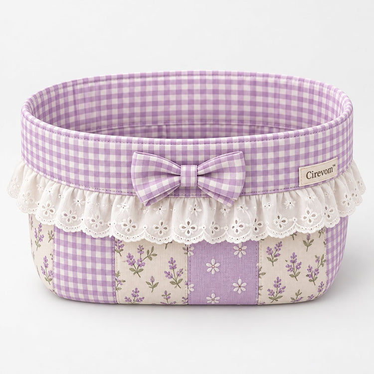 Cirevom™ Lavender Gingham Lace Fabric Basket