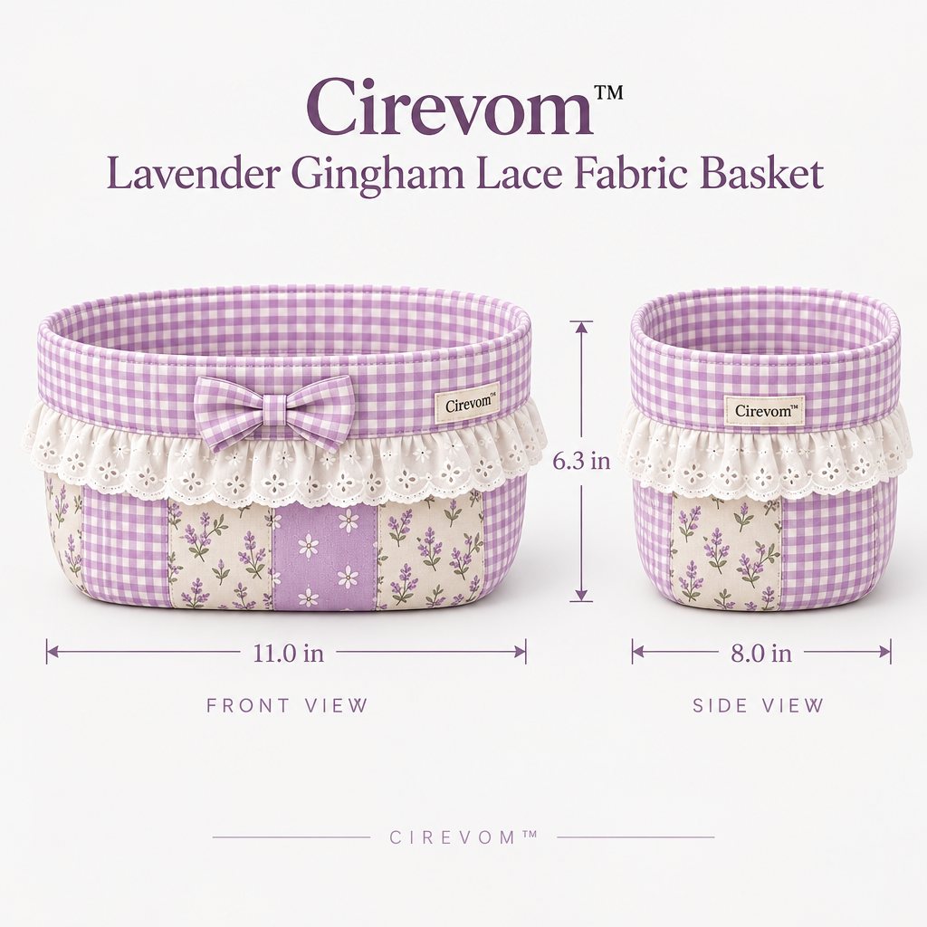Cirevom™ Lavender Gingham Lace Fabric Basket dimensions