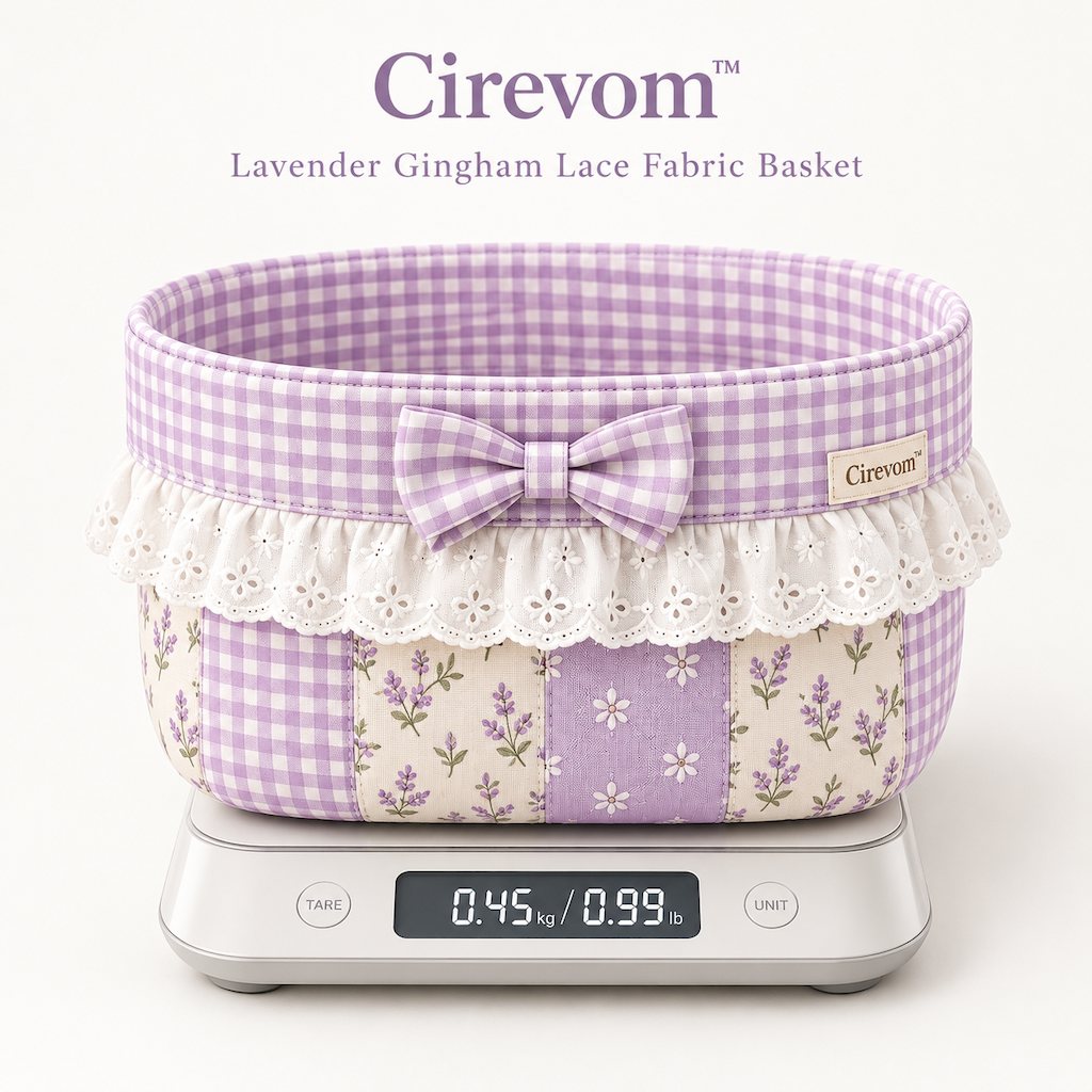 Cirevom™ Lavender Gingham Lace Fabric Basket scale