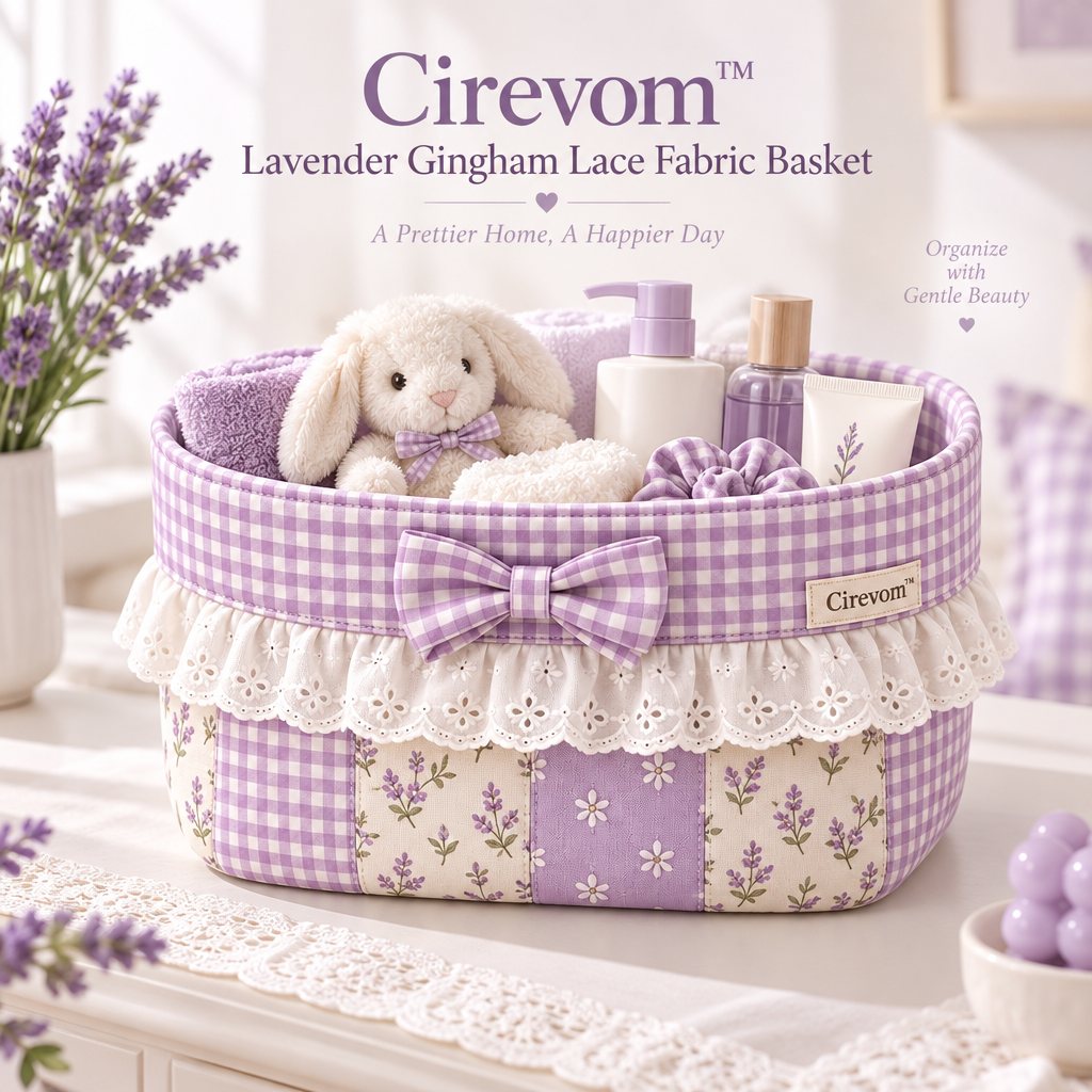 Cirevom™ Lavender Gingham Lace Fabric Basket lifestyle