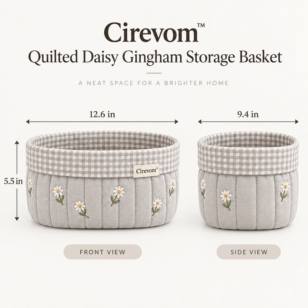 Cirevom™ Quilted Daisy Gingham Storage Basket dimensions