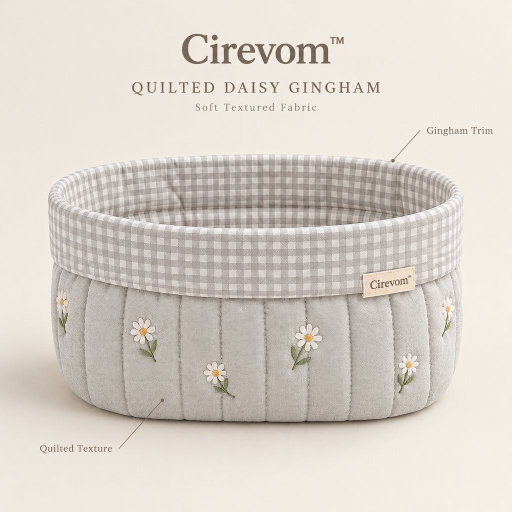 Cirevom™ Quilted Daisy Gingham Storage Basket texture