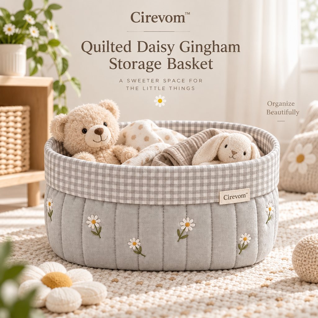 Cirevom™ Quilted Daisy Gingham Storage Basket lifestyle