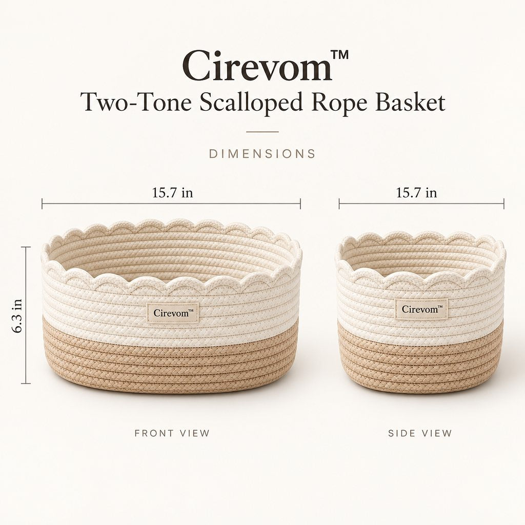 Cirevom™ Two-Tone Scalloped Rope Basket dimensions