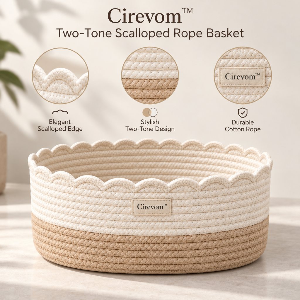 Cirevom™ Two-Tone Scalloped Rope Basket texture