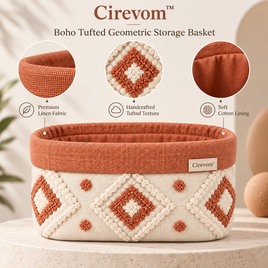 Cirevom™ Boho Tufted Geometric Storage Basket texture