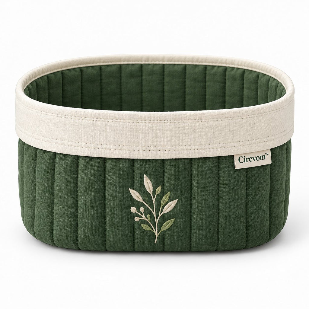 Cirevom™ Embroidered Quilted Green Storage Basket front