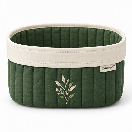 Cirevom™ Embroidered Quilted Green Storage Basket front
