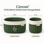 Cirevom™ Embroidered Quilted Green Storage Basket dimensions