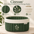 Cirevom™ Embroidered Quilted Green Storage Basket texture