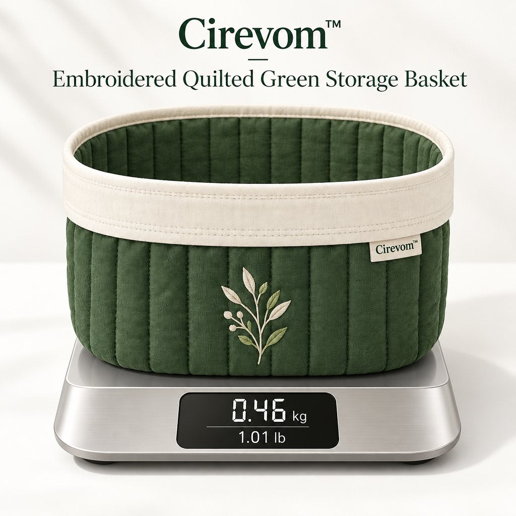 Cirevom™ Embroidered Quilted Green Storage Basket scale