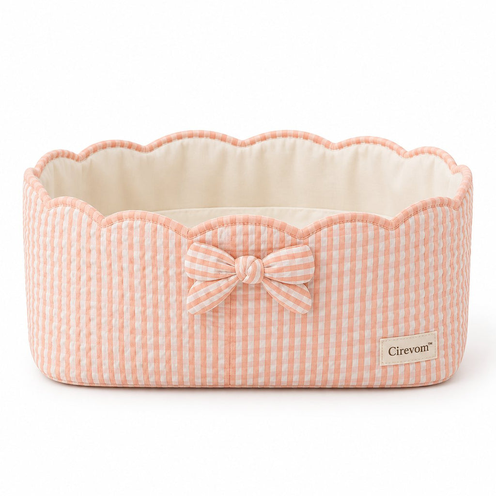 Cirevom™ Scalloped Gingham Bow Storage Basket front