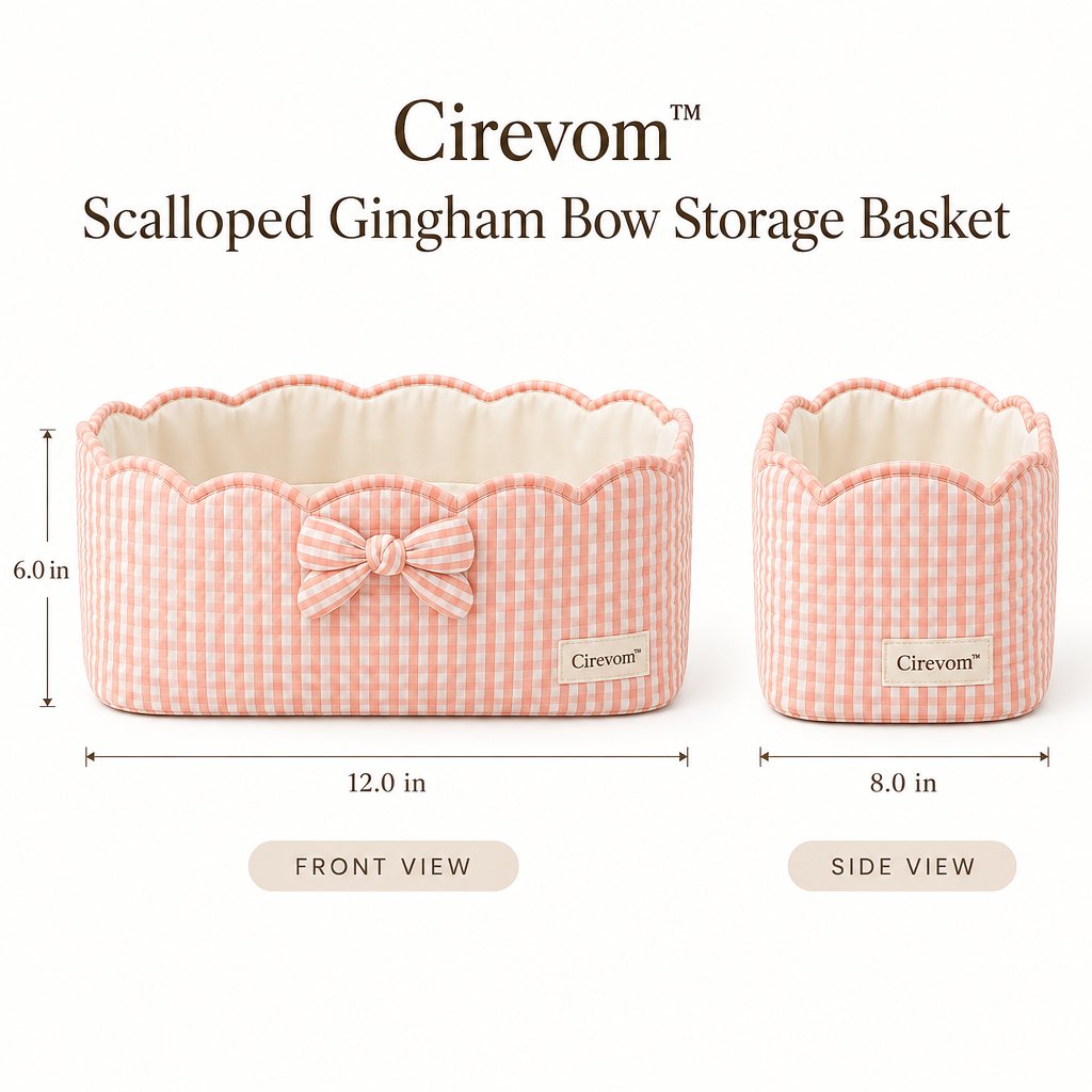 Cirevom™ Scalloped Gingham Bow Storage Basket dimensions