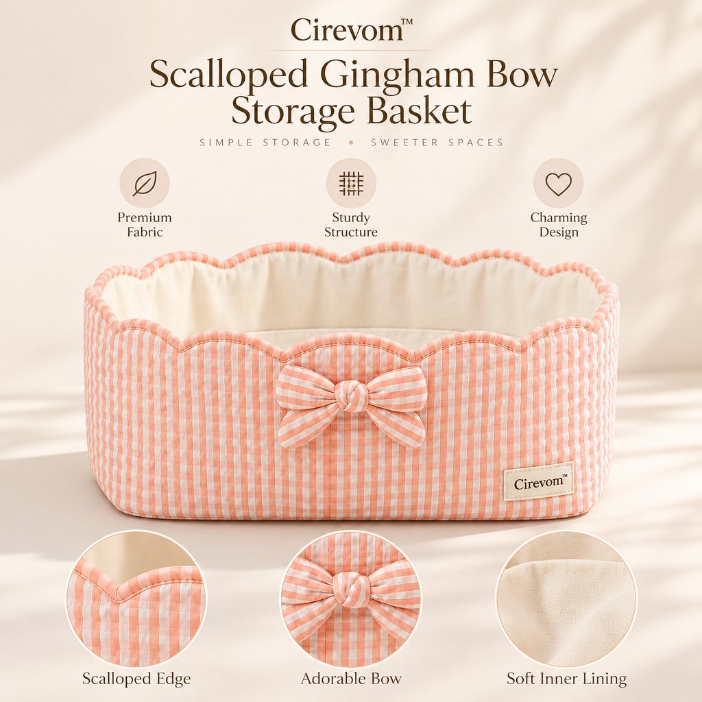 Cirevom™ Scalloped Gingham Bow Storage Basket texture